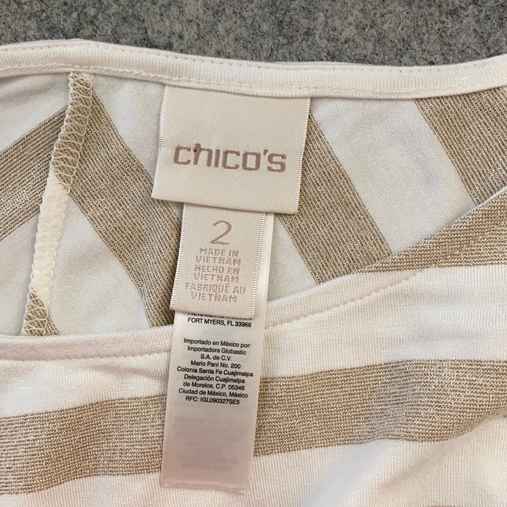 Chico’s tunic top metallic gold ivory stripe sz 2 - Picture 5 of 7